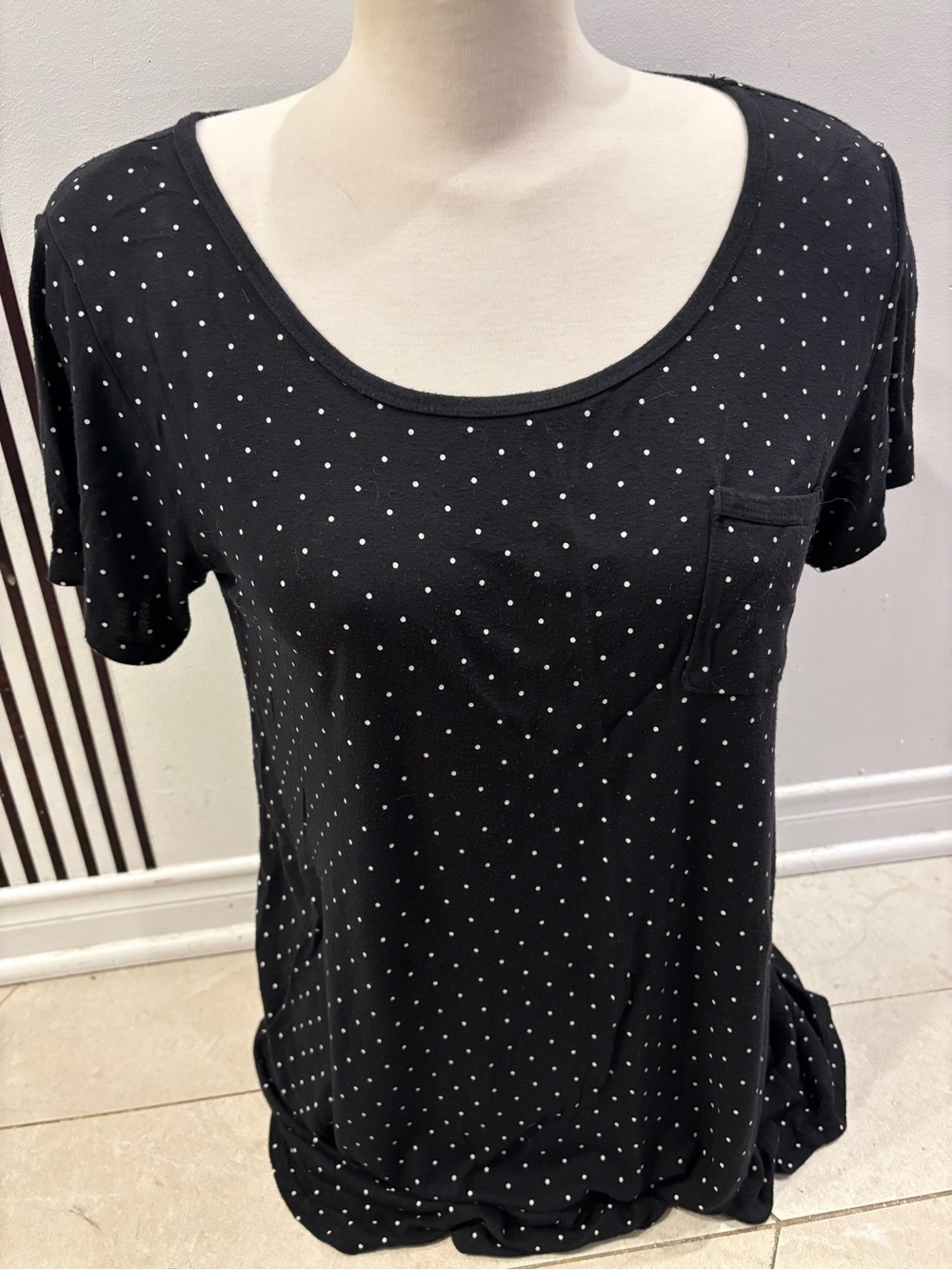 Black Polka Dot Scoop Neck Women's Top
